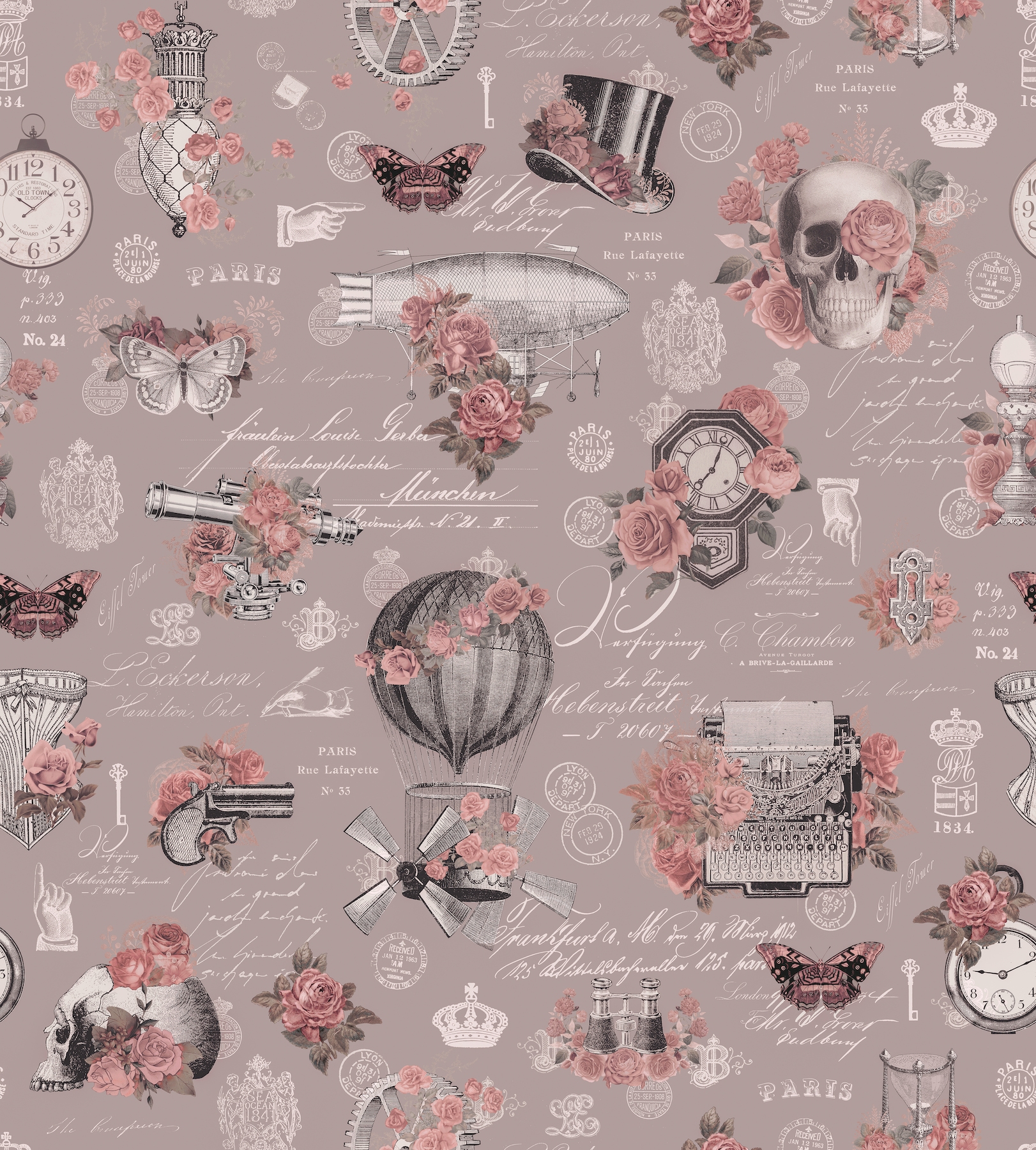 Steampunk Rose Romance Floral Blush wallpaper - Free shipping | Happywall