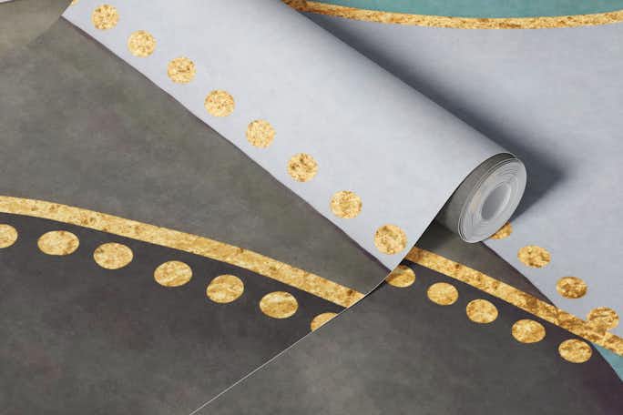 Shapes Mid Century Art Teal Grey Goldwallpaper roll