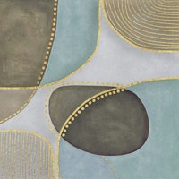 Shapes Mid Century Art Teal Grey Gold papiers peint