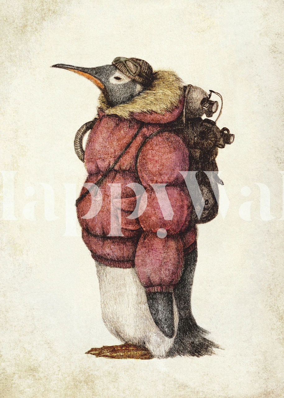 Una habitación con papel tapiz de pingüinos caprichosos