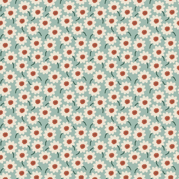 Flower Field Pattern - SMALL green & rust