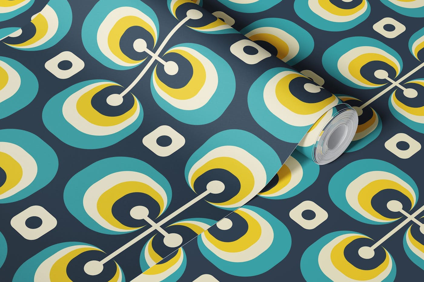 Abstract retro shapes pattern, blue / 0751 wallpaper roll