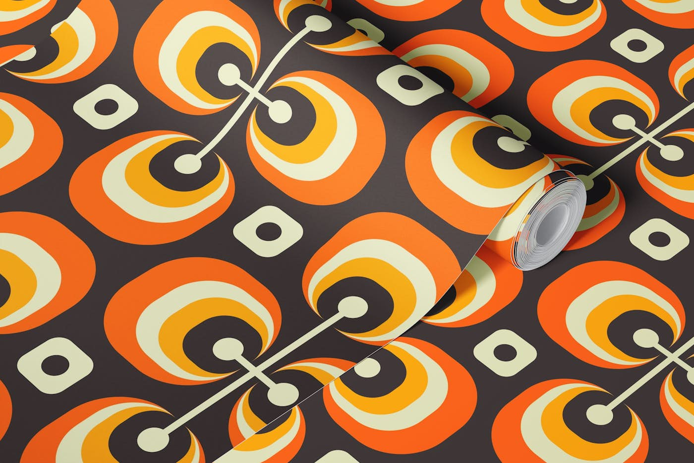 Abstract retro pattern, orange brown / 0750 wallpaper roll