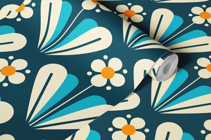 Scandi daisies pattern, blue / 2170wallpaper roll