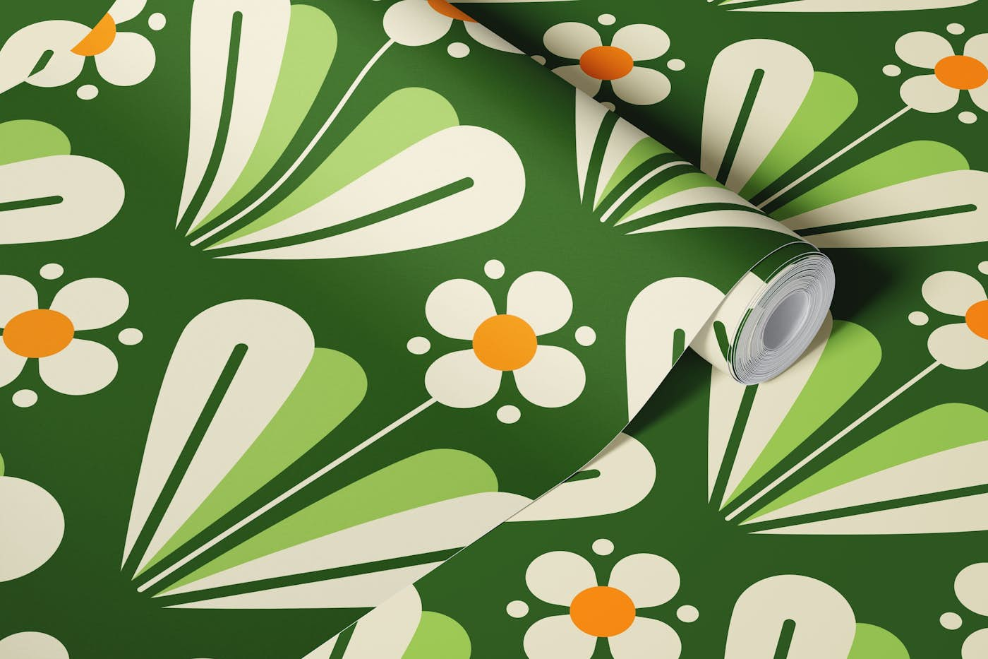 Scandi daisies pattern, green (2170 C) wallpaper roll