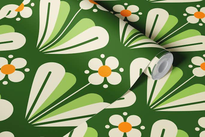 Scandi daisies pattern, green (2170 C)wallpaper roll