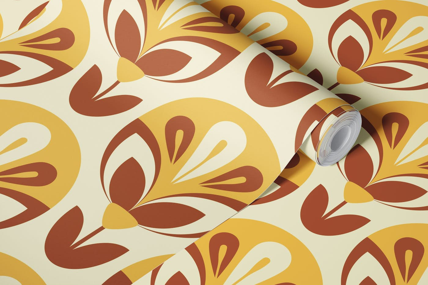 Retro flowers pattern, yellow (2175 A) wallpaper roll