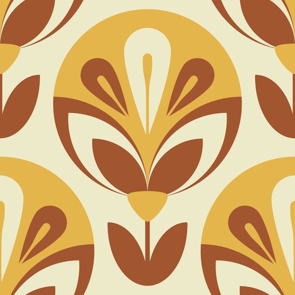 Retro flowers pattern, yellow (2175 A)