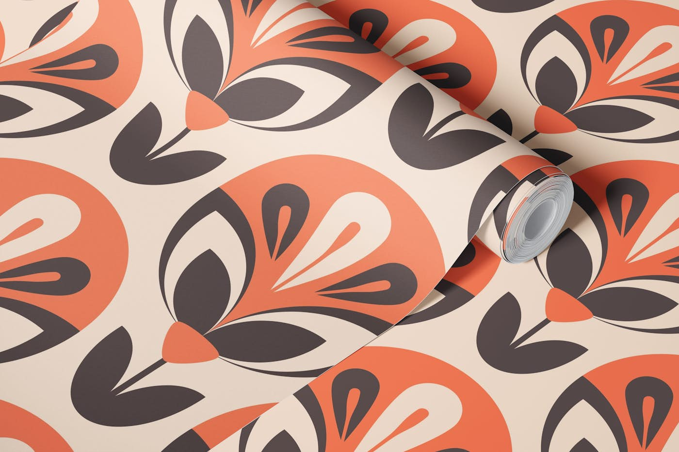 Retro flowers pattern, terracotta (2175 B) wallpaper roll