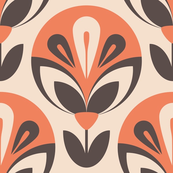 Retro flowers pattern, terracotta (2175 B)