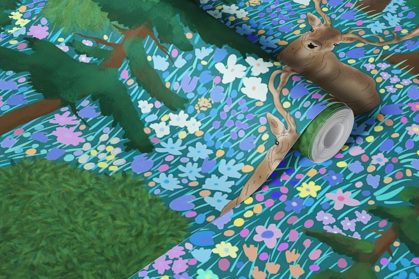 Deer in a Magical Meadow wallpaper roll