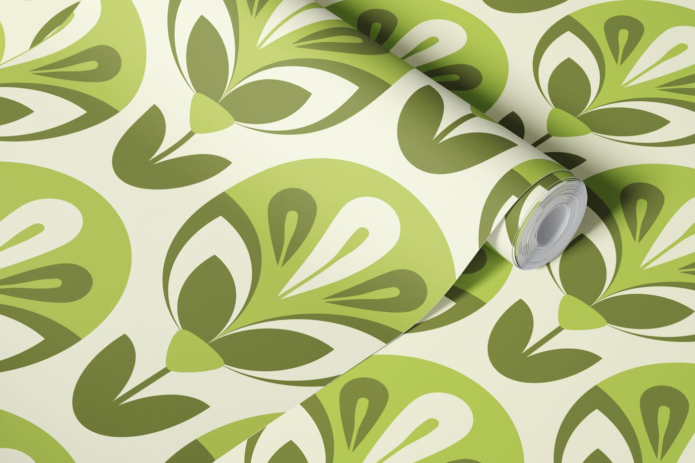 Retro flowers pattern, green (2175 D) wallpaper roll