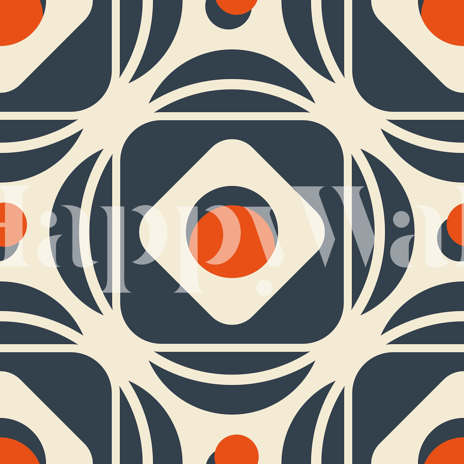Retro Geometric Square Wallpaper in Navy and Orange