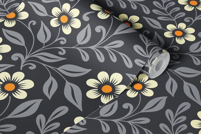 Hand drawn wildflowers pattern, grey (2205)wallpaper roll