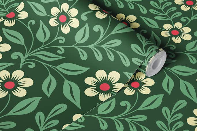 Hand drawn wildflowers pattern, green (2206)wallpaper roll