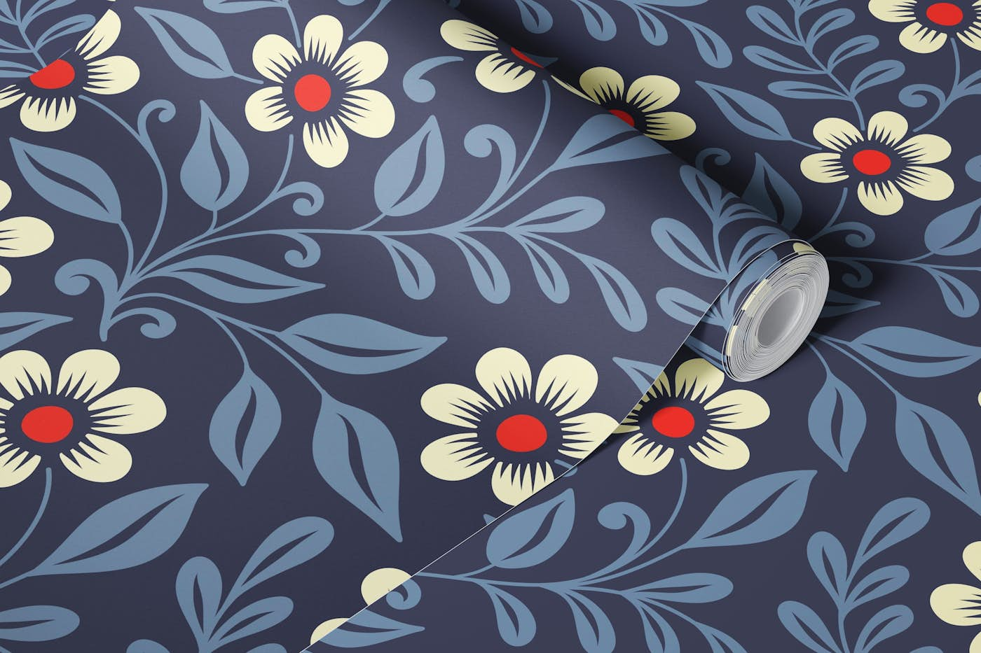 Hand drawn wildflowers, blue grey (2209) wallpaper roll