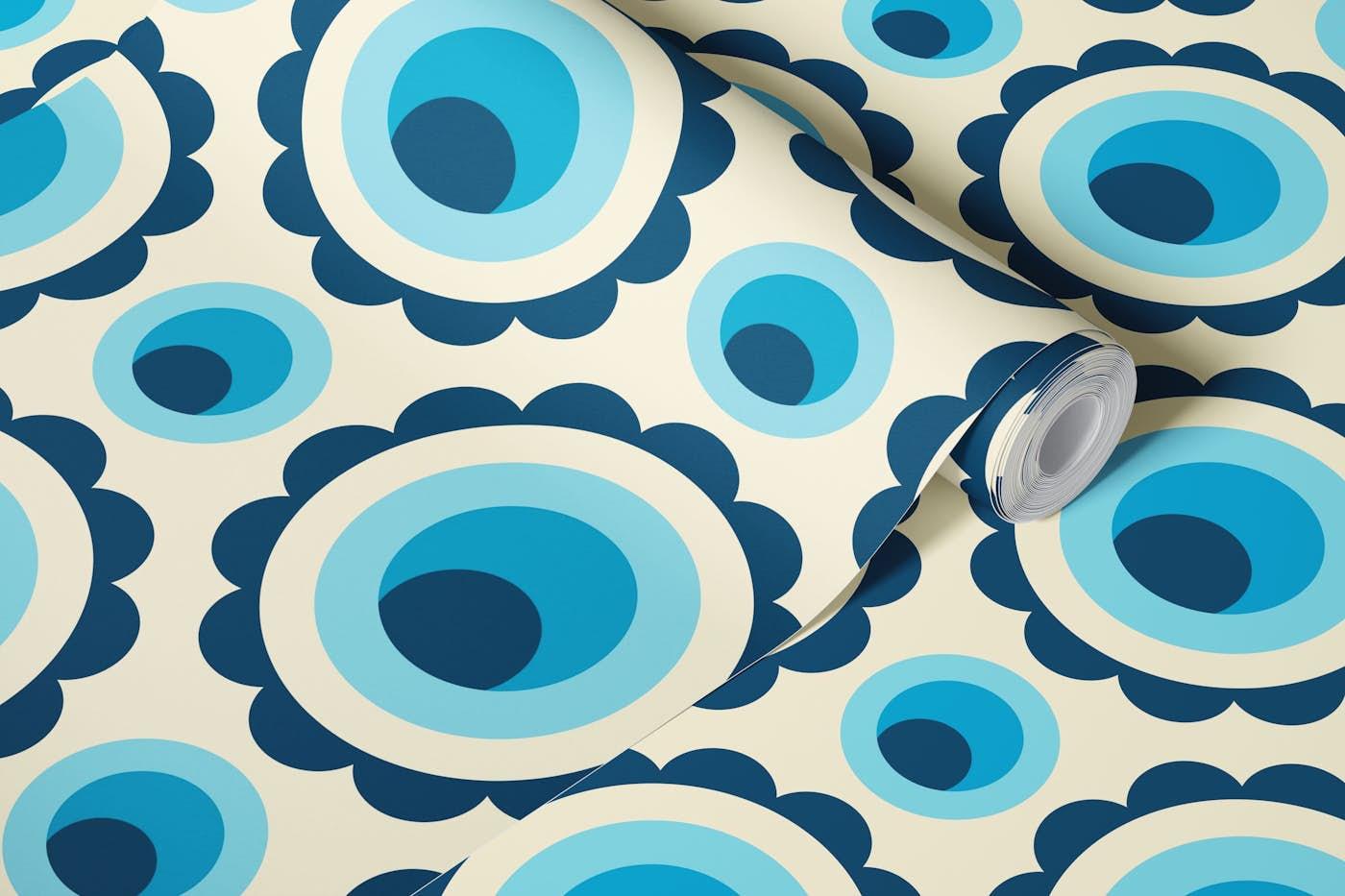 Abstract blue circles retro pattern (2265) wallpaper roll