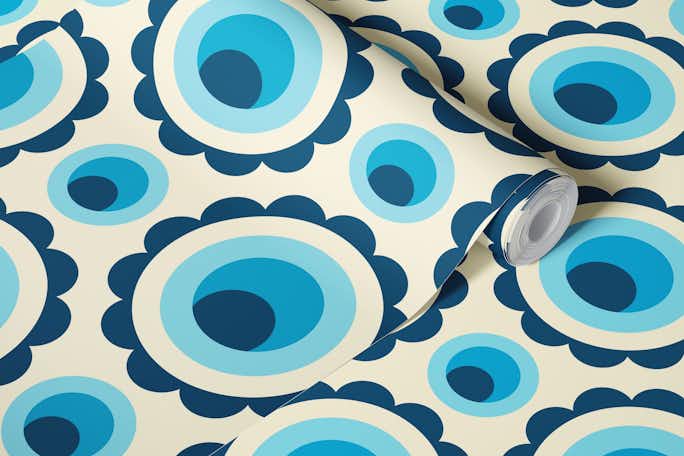 Abstract blue circles retro pattern (2265)wallpaper roll