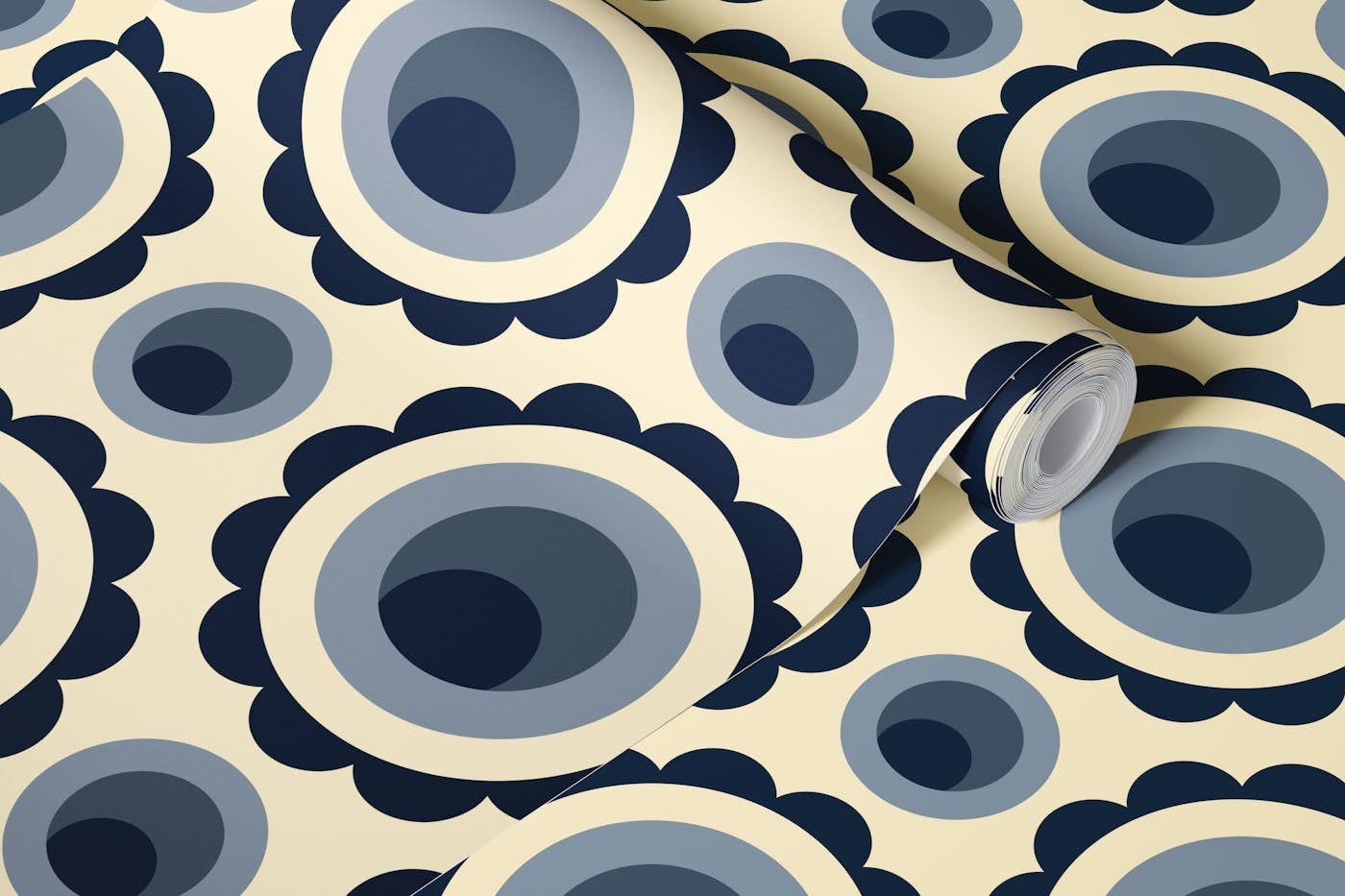 Abstract grey circles retro pattern (2266) wallpaper roll