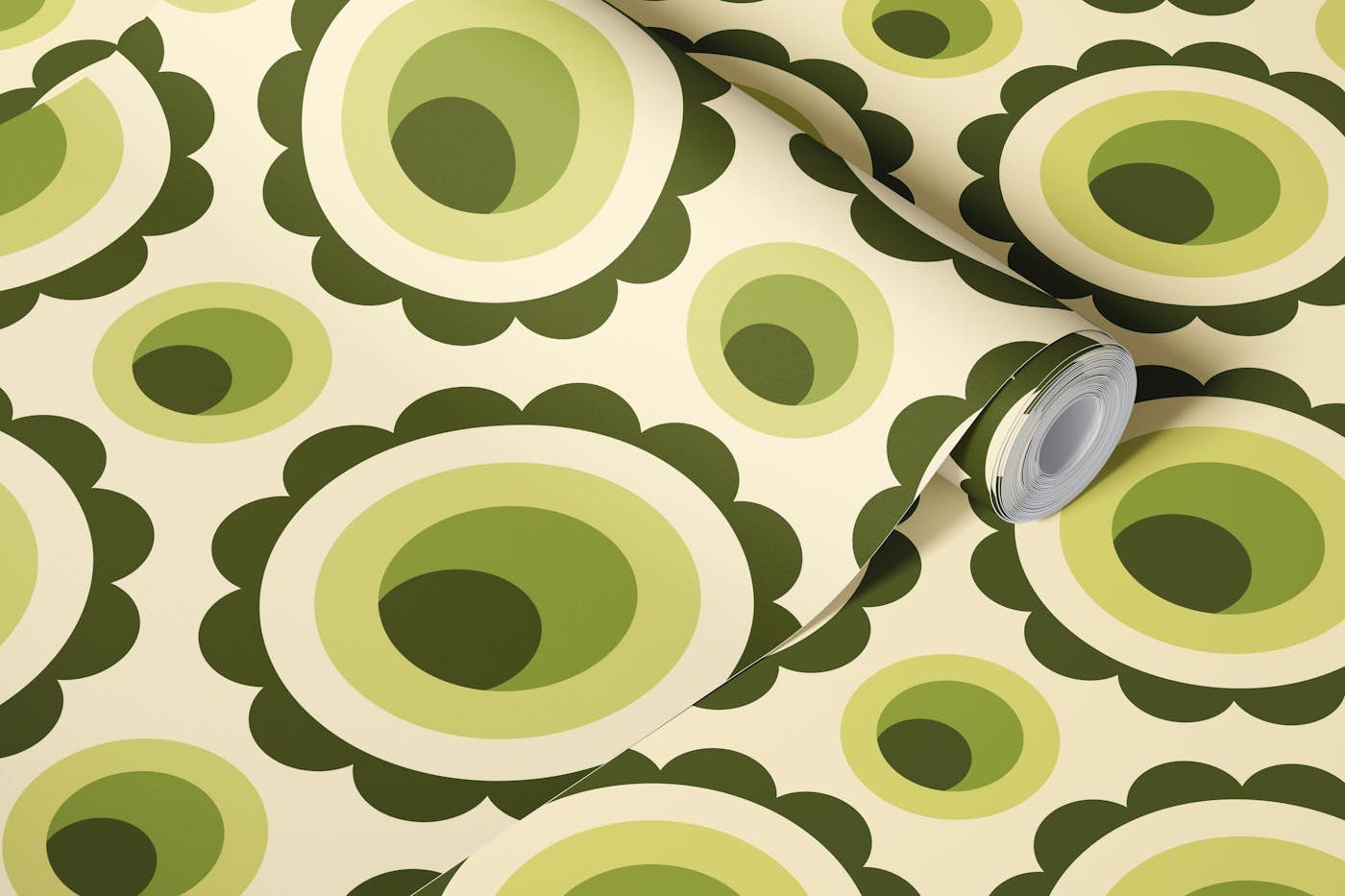 Abstract green circles retro pattern (2267) wallpaper roll