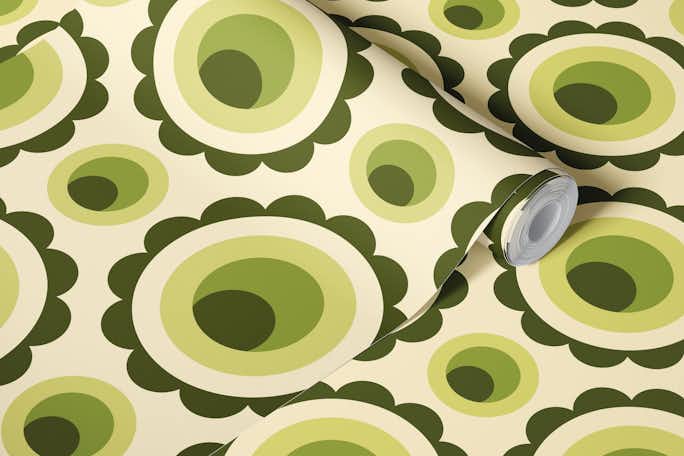 Abstract green circles retro pattern (2267)wallpaper roll