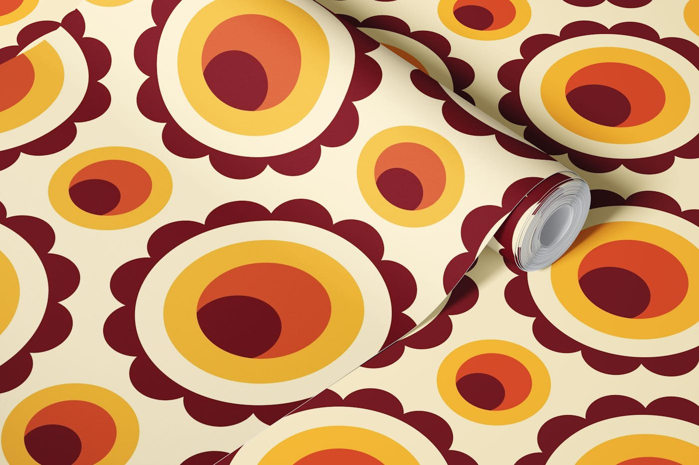 Abstract orange circles retro pattern (2268) wallpaper roll