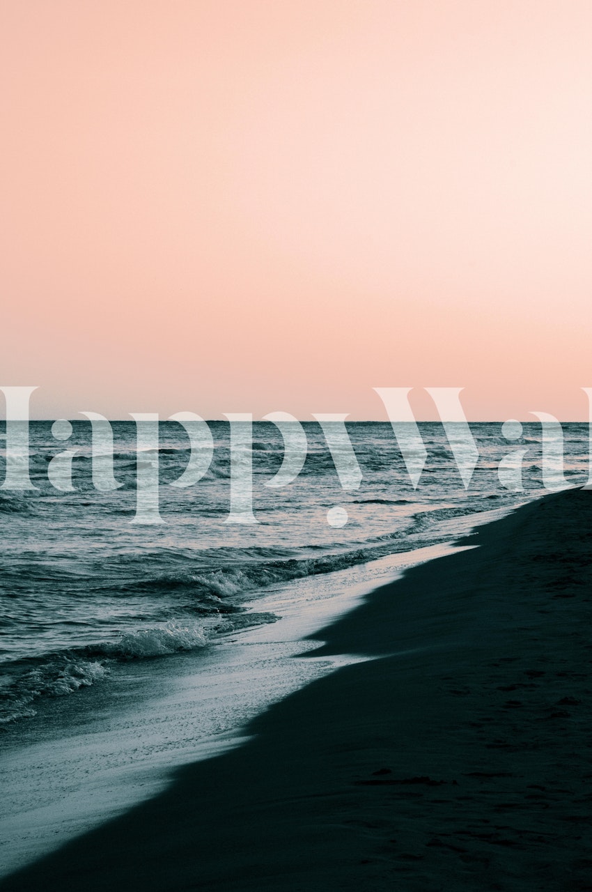 Pastel sunset on beach with waves and shore wallpaper