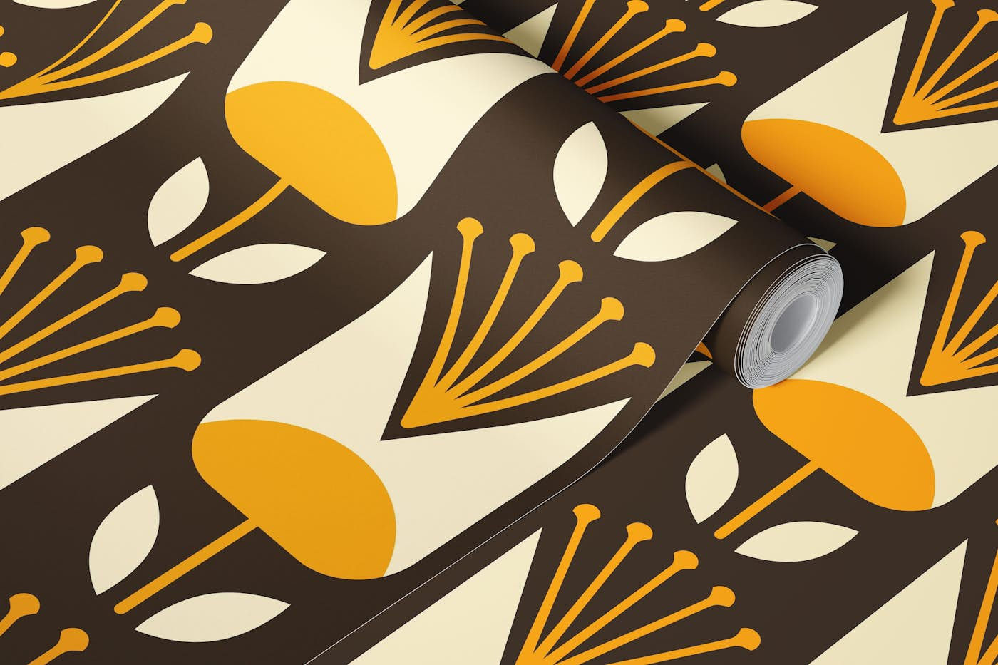 Scandi retro yellow tulips pattern (2406) wallpaper roll