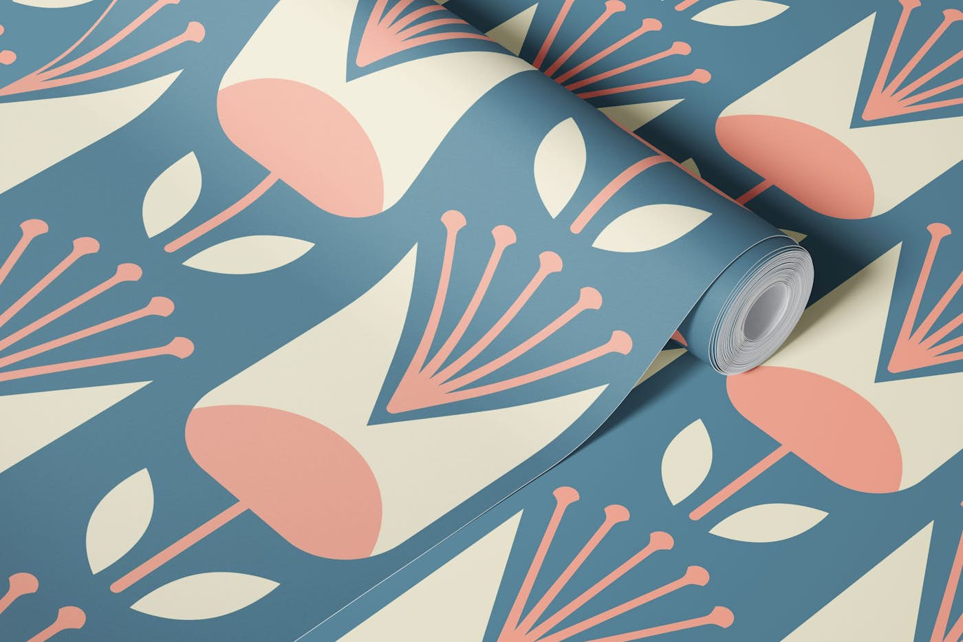 Scandi retro tulips pattern (2409) wallpaper roll