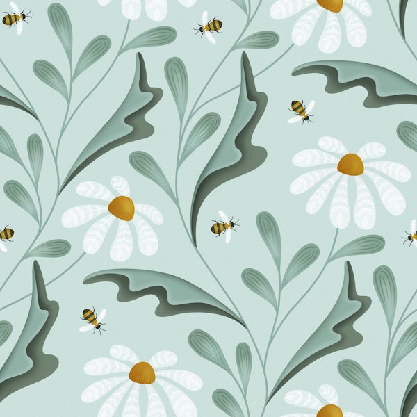 delicate and airy bees and daisies