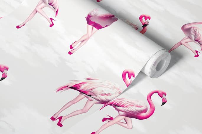 Flamingo Girls in grey magenta hot pinkwallpaper roll
