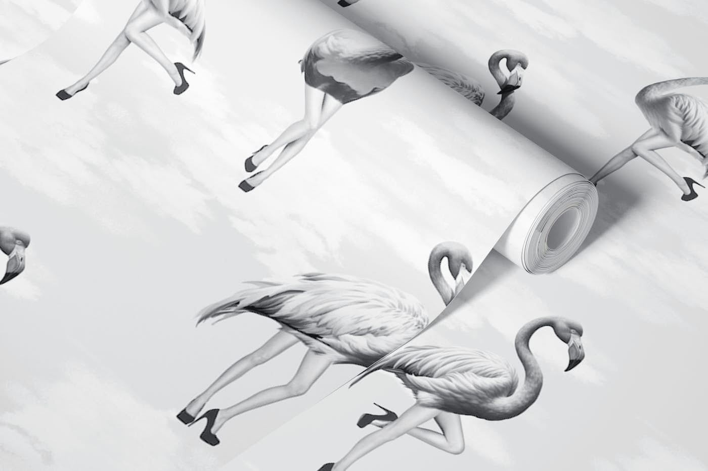 Flamingo Girls in grey black white wallpaper roll