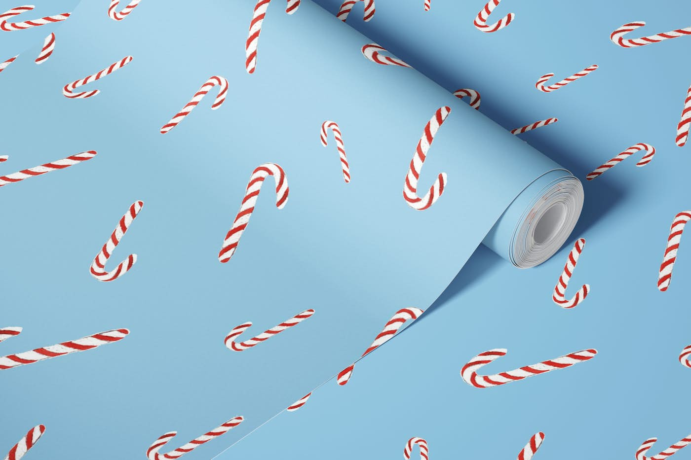 Christmas candy blue and red wallpaper roll