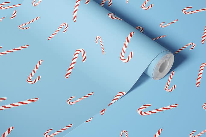 Christmas candy blue and redwallpaper roll