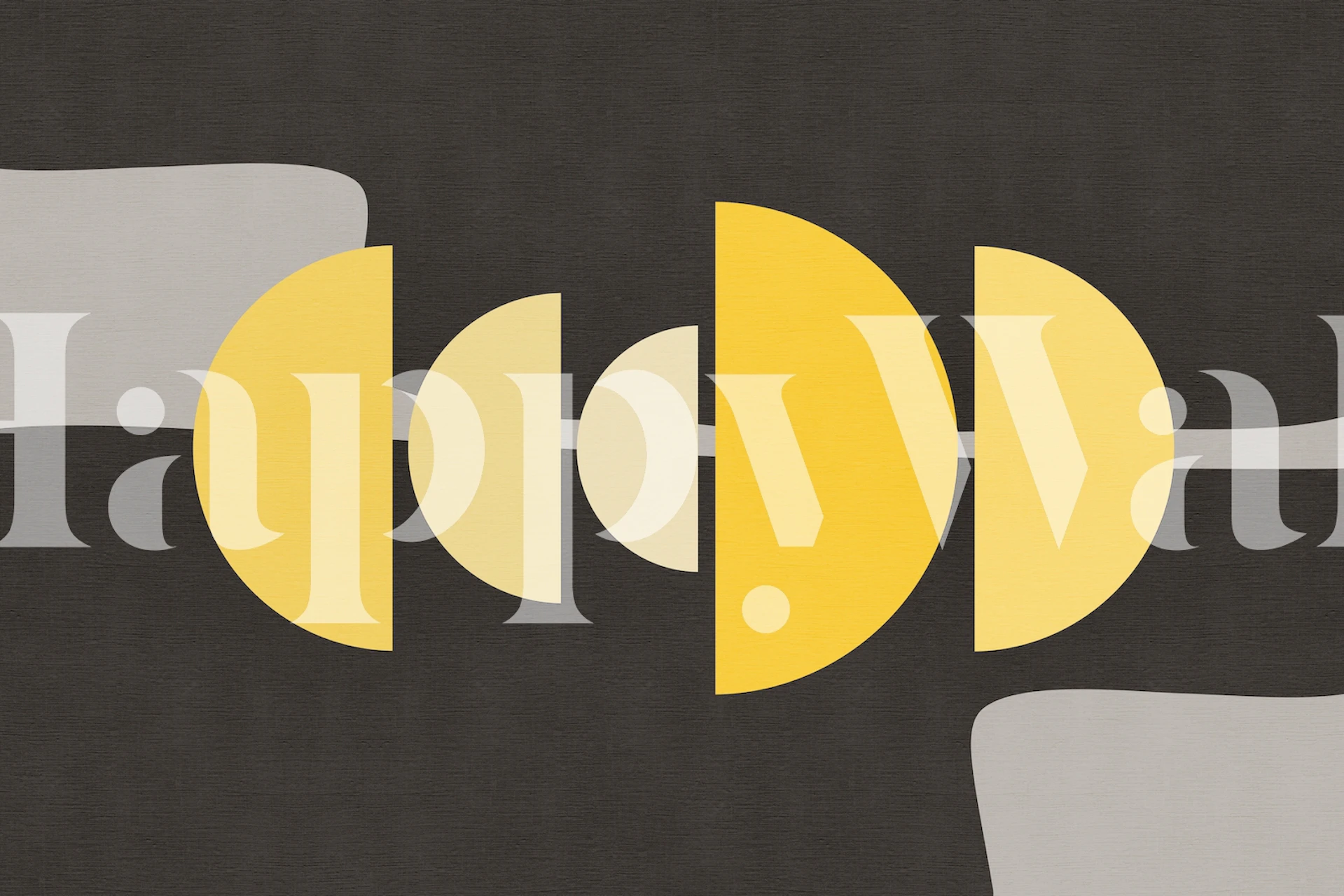Minimalist 1950s-inspired sunrise wall mural with mustard yellow and grey tones
