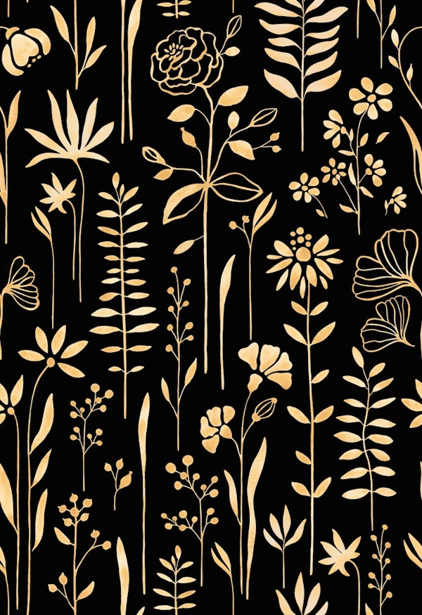 Golden Art Deco flowers on black