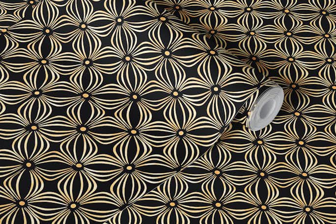 Golden Luxury Art Deco geometric floralwallpaper roll
