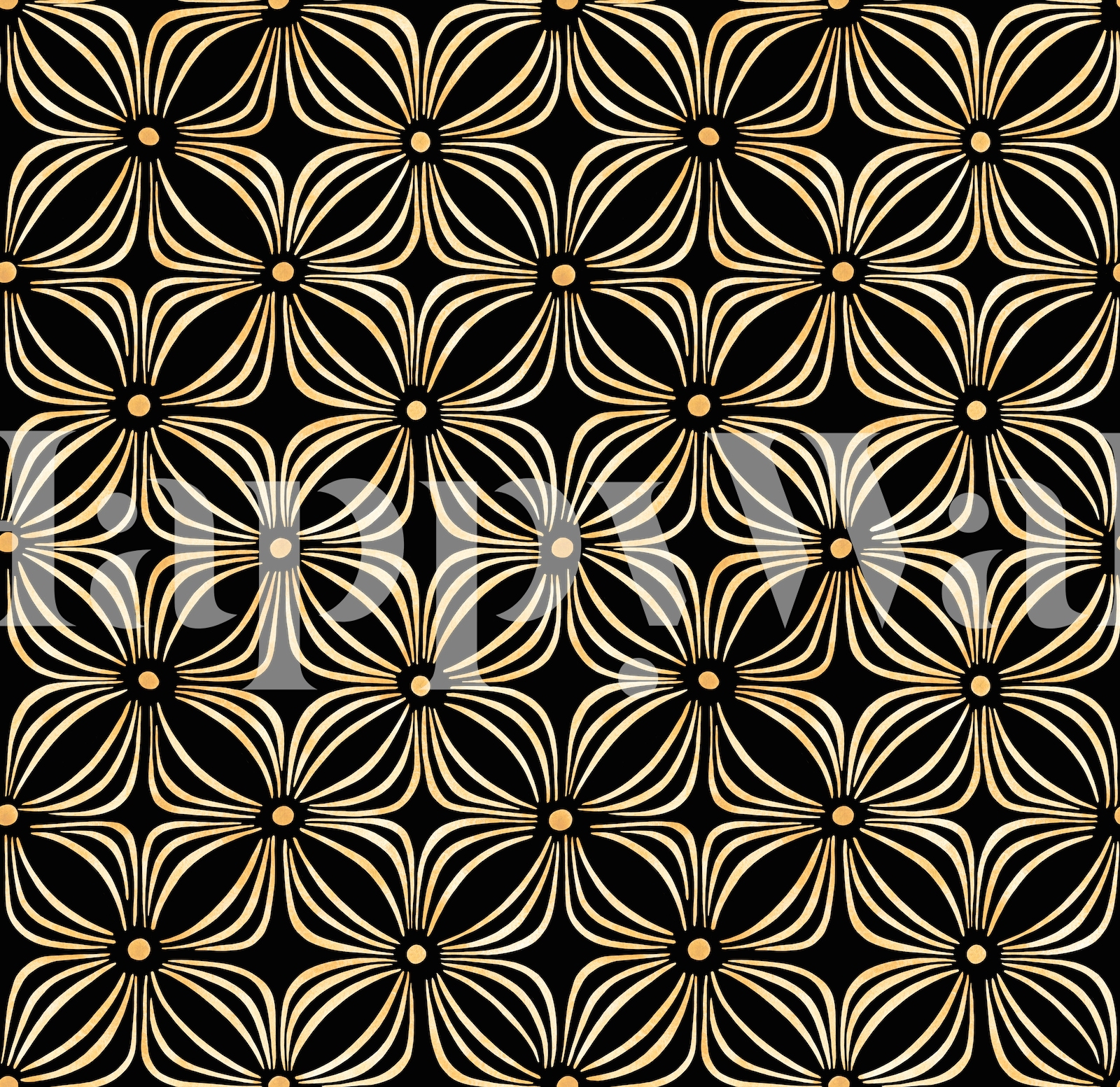 Golden Luxury Art Deco Geometric Floral Wallpaper - Buy Online at Happywall