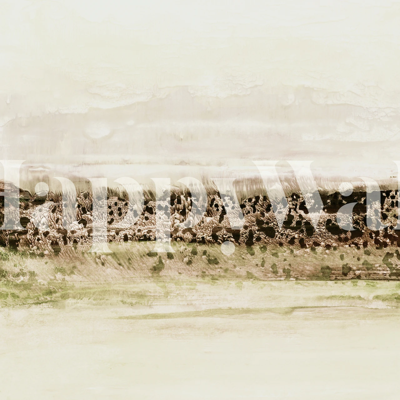 Abstract landscape with earthy tones of green and brown wallpaper