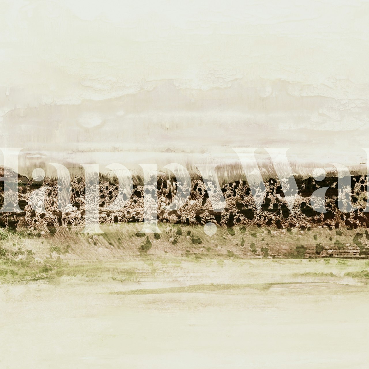 Abstract landscape with earthy tones of green and brown wallpaper