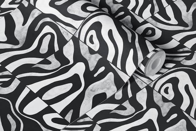 Hills from above abstract lines black whitewallpaper roll