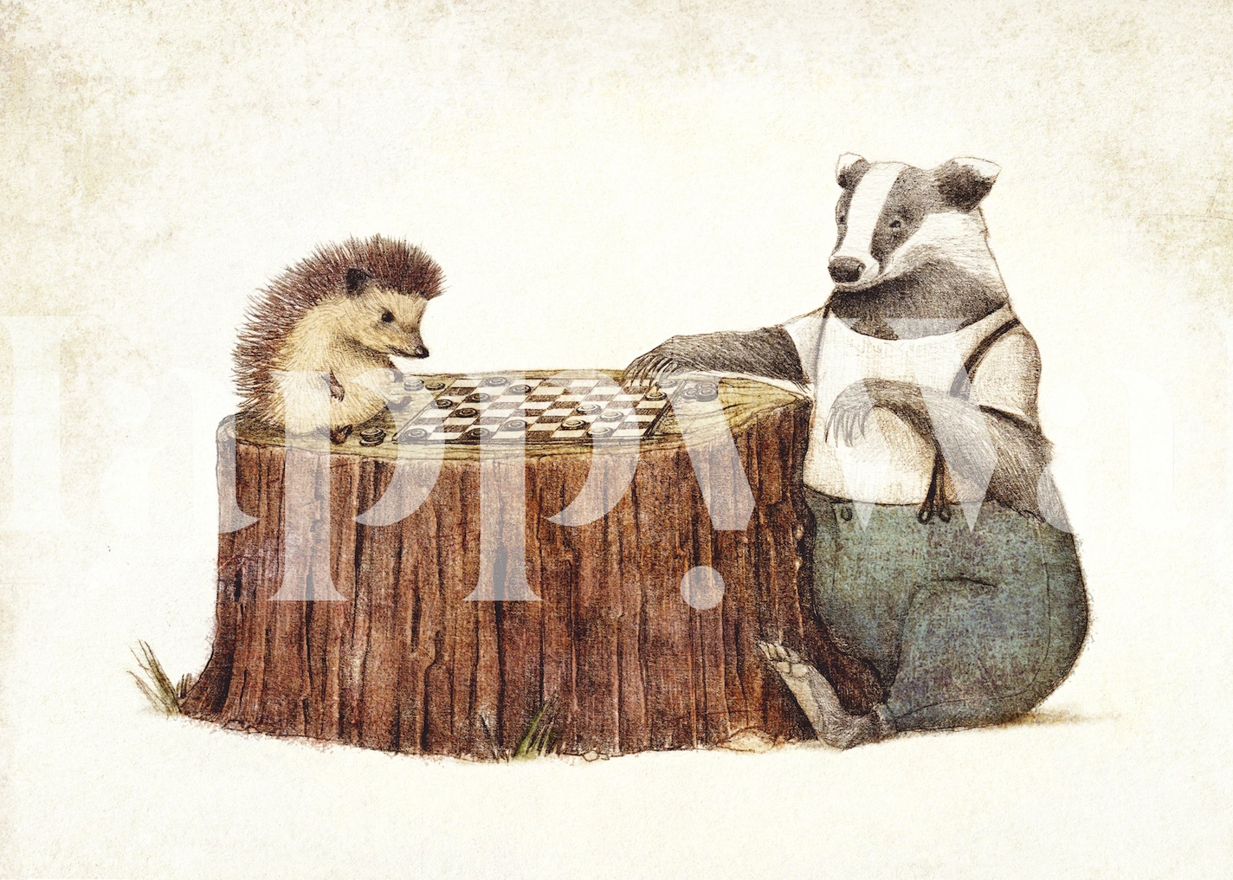 Papier peint Playtime II avec hérisson et blaireau