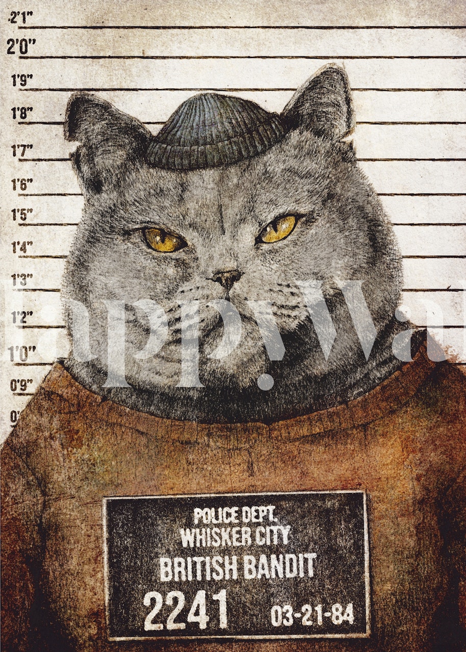 Whimsical cat wallpaper in a room