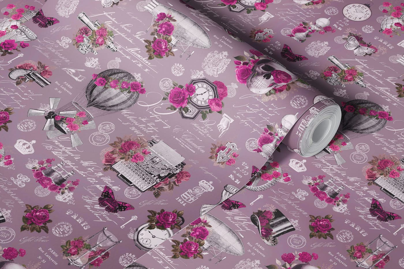 Steampunk Rose Romance Baroque Floral Goth wallpaper roll