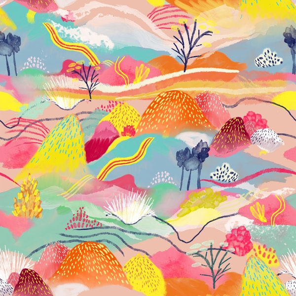candy colored dreamy landscape
