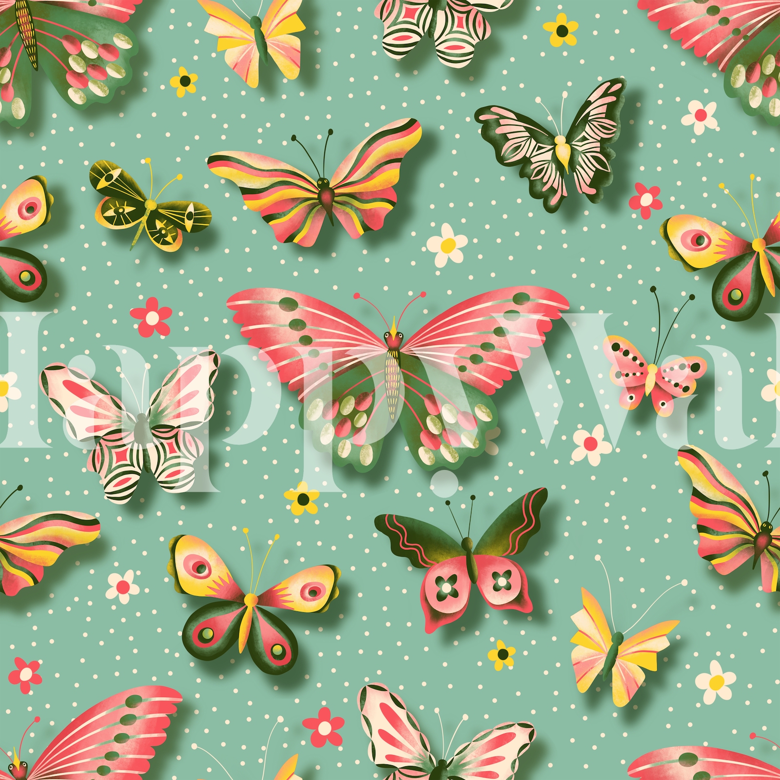 Beautiful Butterflies on Turquoise Wallpaper - Happywall