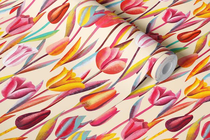colorful tulips in bloomwallpaper roll
