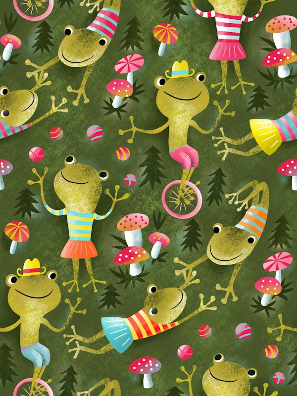 skillful artistic frog family in forest