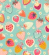 happy tossed strawberries on light blue
