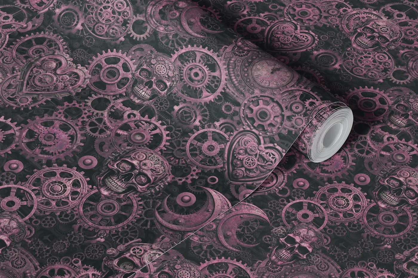 Rusty Elegance Steampunk Pink Gothic Vibe wallpaper roll